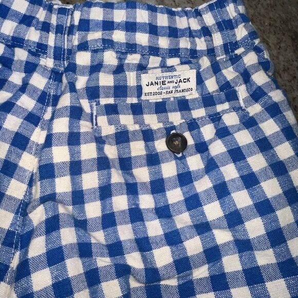 Janie and Jack, Blue Gingham Checker Plaid Linen Blend Shorts, Adjustable Boys 5 - Picture 13 of 14